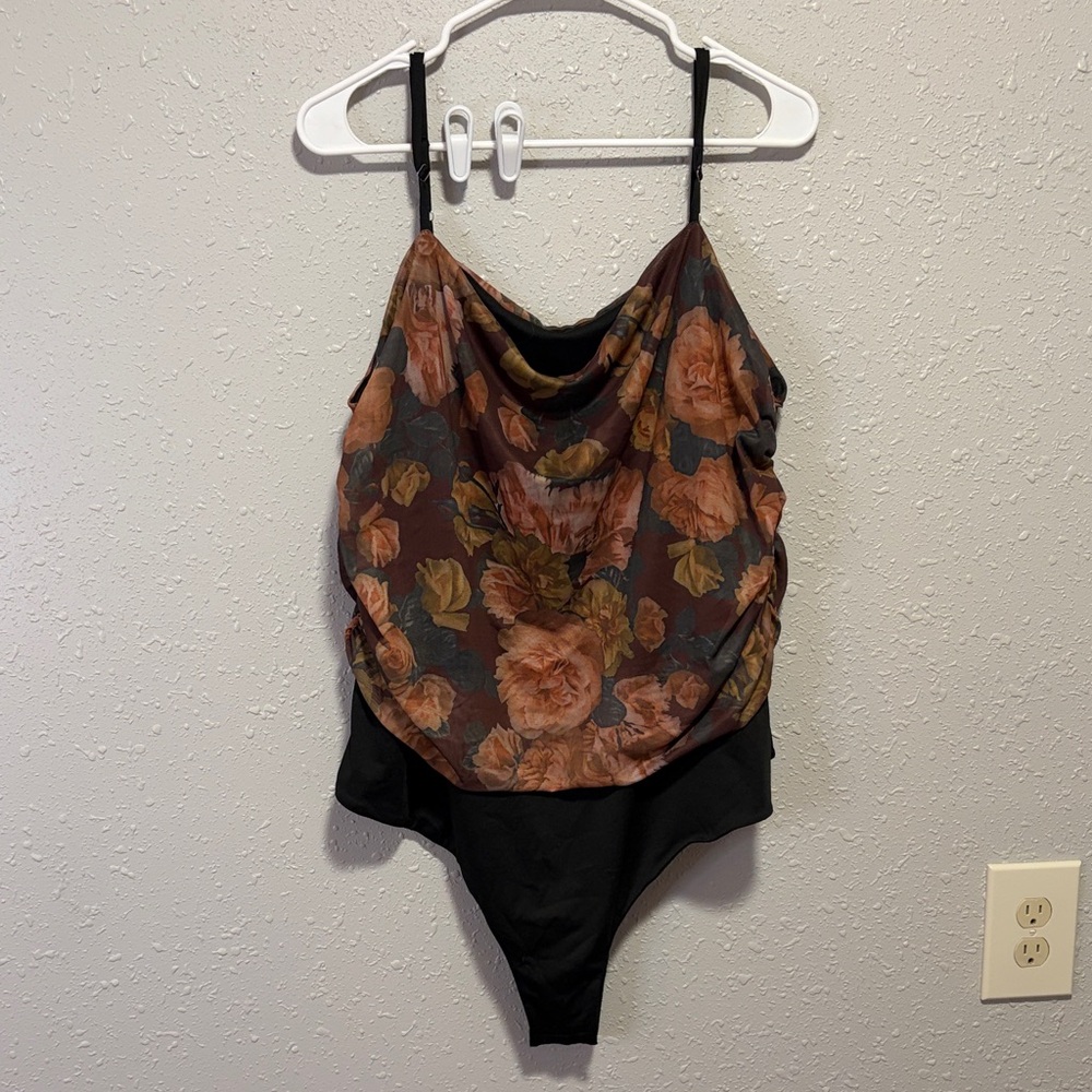 Cider 4XL Plus Size Multicolor Floral Spaghetti Strap Bodysuit